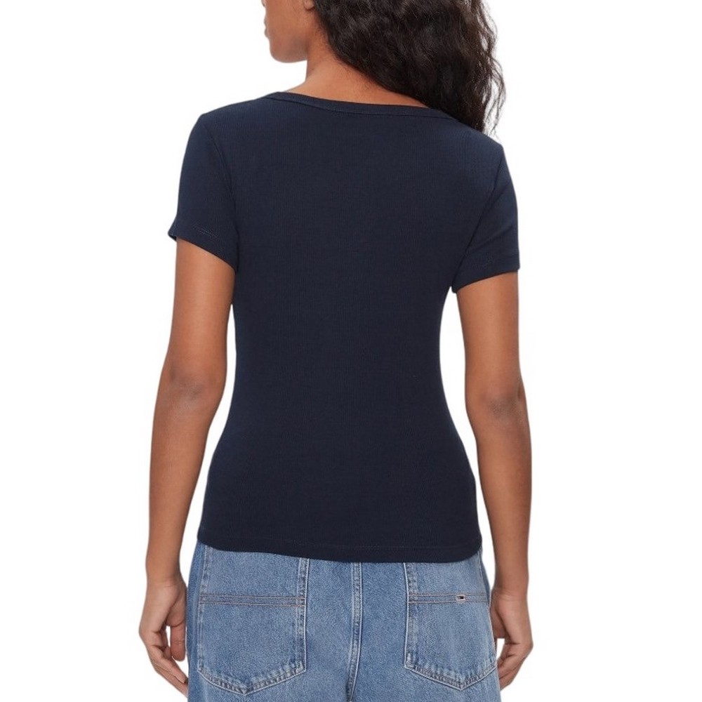 TOMMY JEANS SLIM ESSENTIAL RIB V SS T-SHIRT ΜΠΛΟΥΖΑ ΓΥΝΑΙΚΕΙΑ DARK NAVY