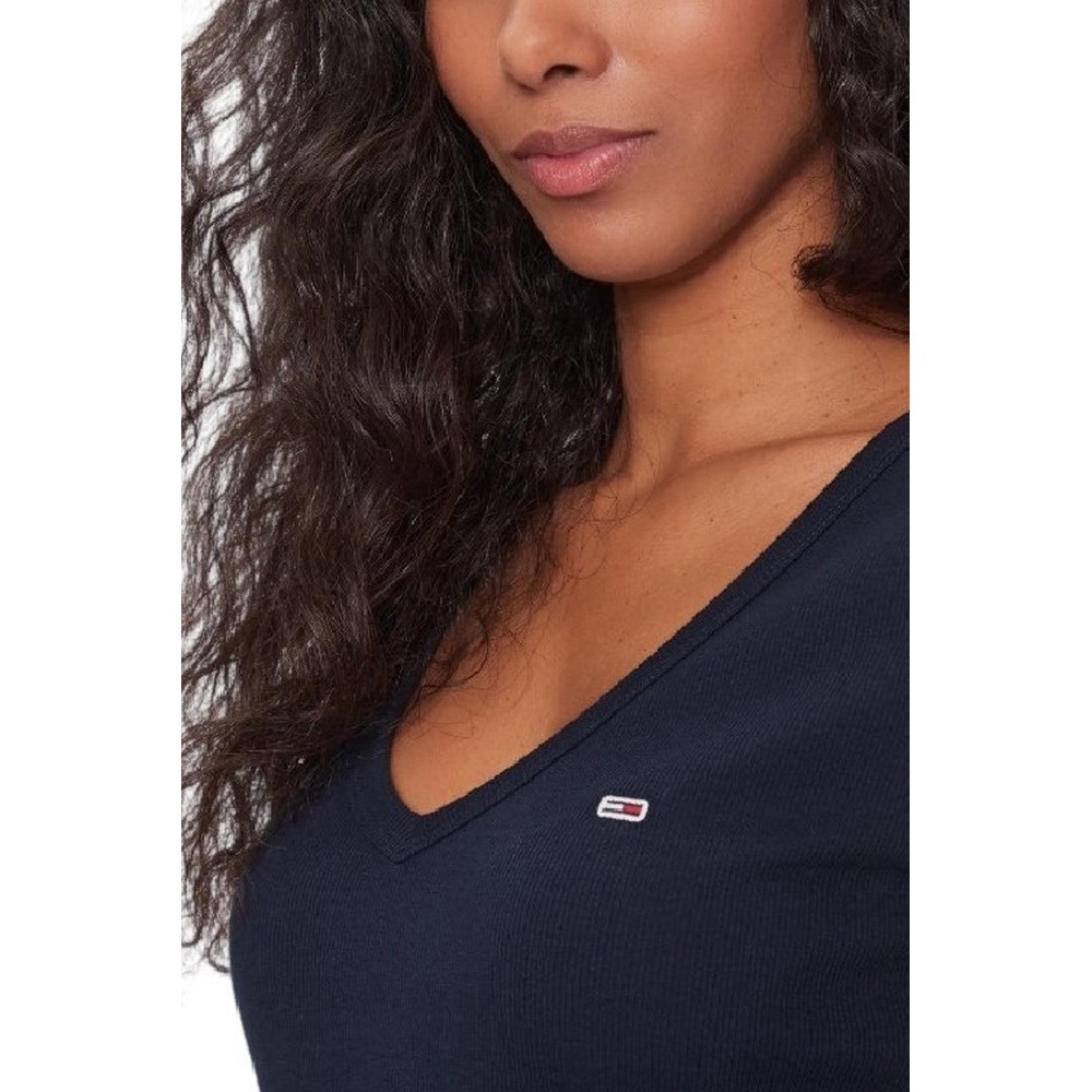 TOMMY JEANS SLIM ESSENTIAL RIB V SS T-SHIRT ΜΠΛΟΥΖΑ ΓΥΝΑΙΚΕΙΑ DARK NAVY