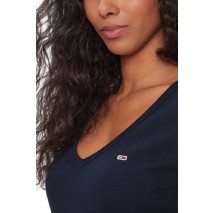 TOMMY JEANS SLIM ESSENTIAL RIB V SS T-SHIRT ΜΠΛΟΥΖΑ ΓΥΝΑΙΚΕΙΑ DARK NAVY