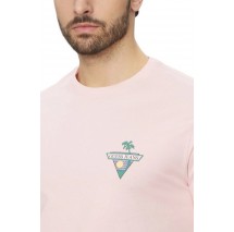 GUESS JEANS SS CN REG PALM TR ΜΠΛΟΥΖΑ ΑΝΔΡΙΚΗ PINK