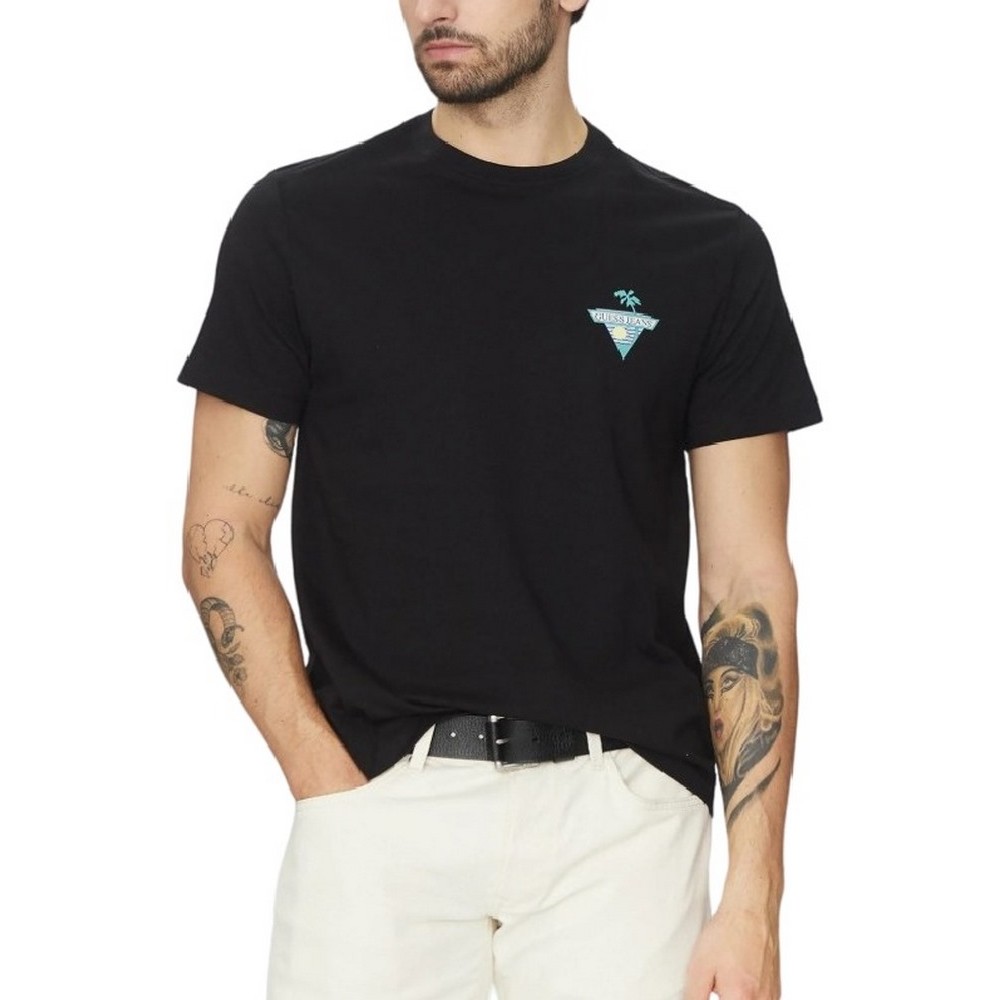 GUESS JEANS SS CN REG PALM TR ΜΠΛΟΥΖΑ ΑΝΔΡΙΚΗ BLACK