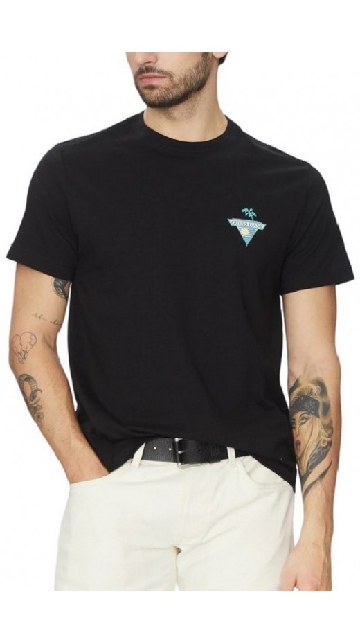 GUESS JEANS SS CN REG PALM TR ΜΠΛΟΥΖΑ ΑΝΔΡΙΚΗ BLACK