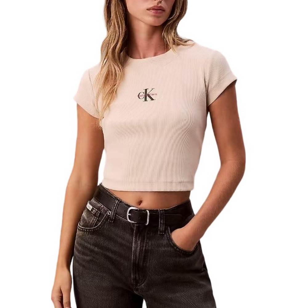 CALVIN KLEIN JEANS MONOGRAM BABY TEE T-SHIRT ΜΠΛΟΥΖΑ ΓΥΝΑΙΚΕΙΑ BEIGE