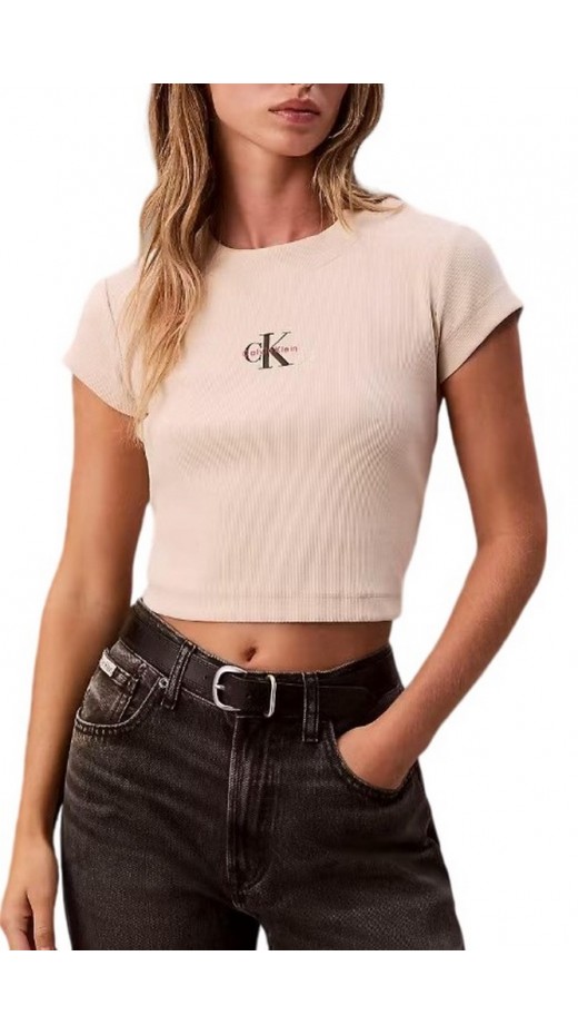 CALVIN KLEIN JEANS MONOGRAM BABY TEE T-SHIRT ΜΠΛΟΥΖΑ ΓΥΝΑΙΚΕΙΑ BEIGE