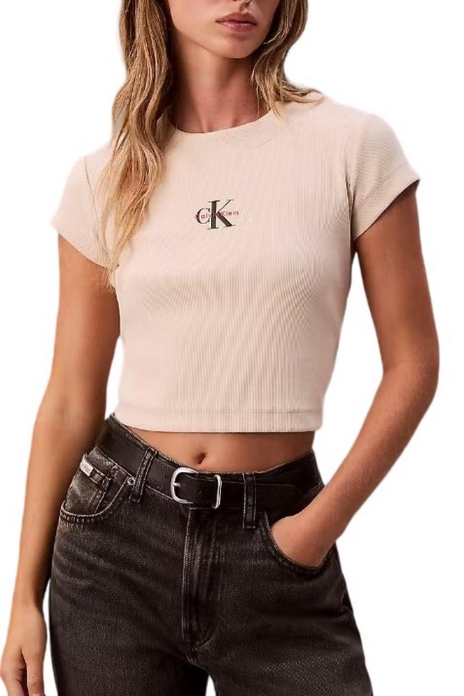 CALVIN KLEIN JEANS MONOGRAM BABY TEE T-SHIRT ΜΠΛΟΥΖΑ ΓΥΝΑΙΚΕΙΑ BEIGE