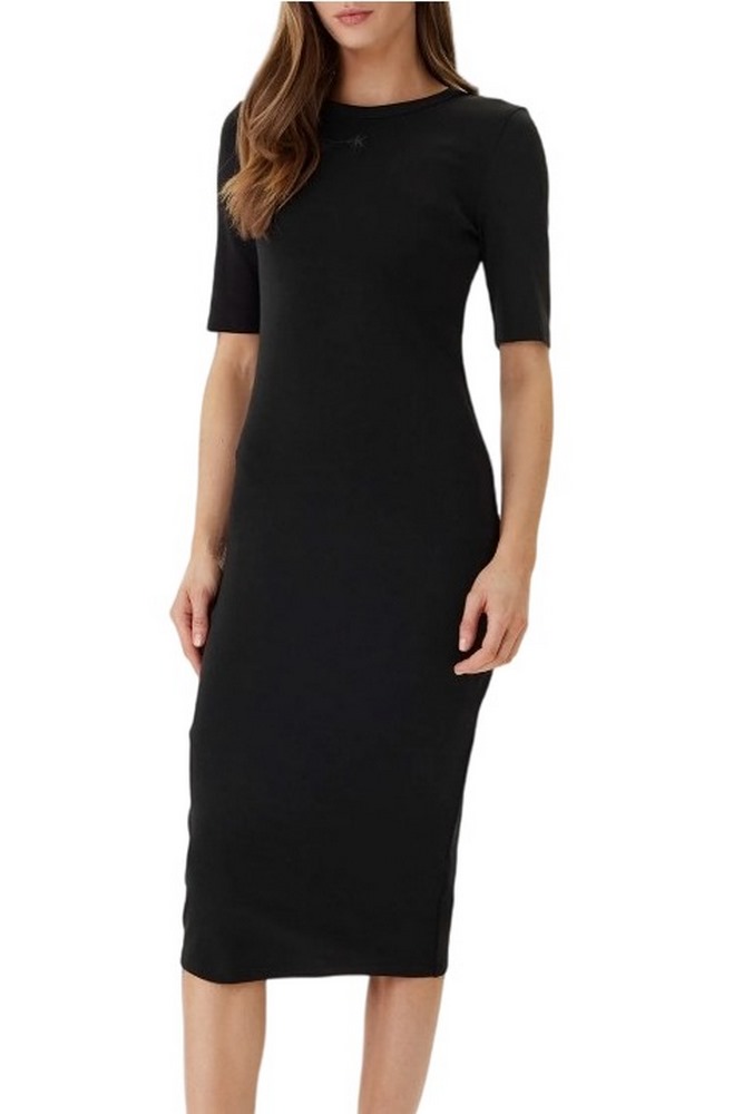 CALVIN KLEIN JEANS CTN CONTOUR 1X1 RIB MIDI DRES ΦΟΡΕΜΑ ΓΥΝΑΙΚΕΙΟ BLACK