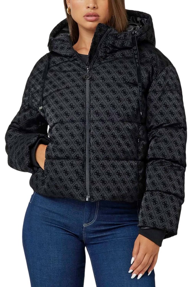 GUESS DAISY PUFFER LOGO FLOCK ΜΠΟΥΦΑΝ ΓΥΝΑΙΚΕΙΟ BLACK