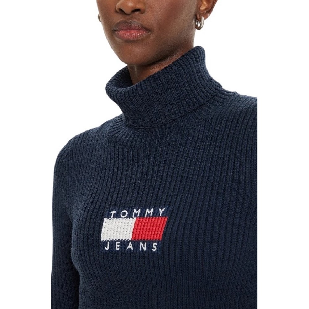 TOMMY JEANS MELANGE TRTLNCK FLAG SWEATER ΜΠΛΟΥΖΑ ΠΛΕΚΤΗ ΓΥΝΑΙΚΕΙΑ NAVY