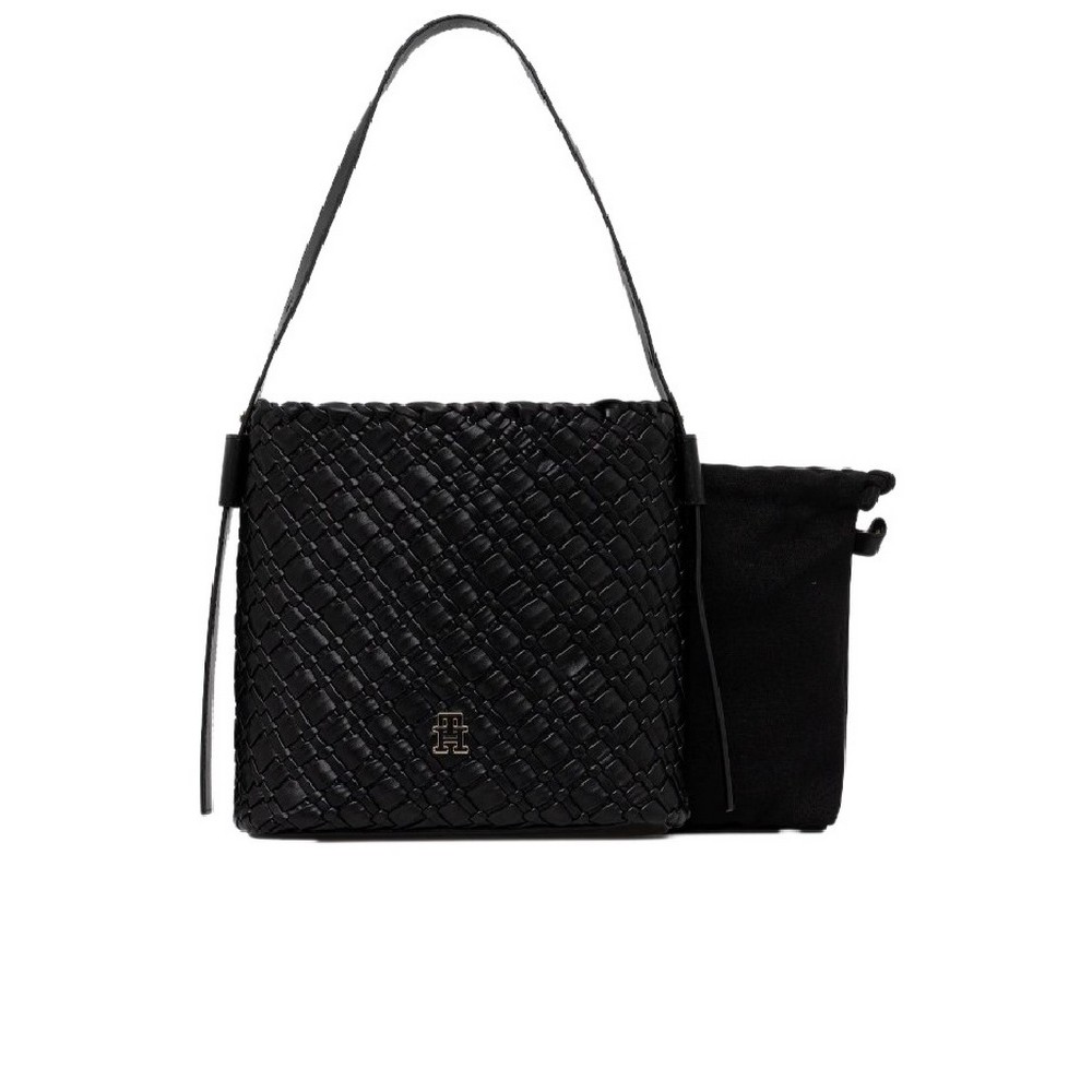 TOMMY HILFIGER BRAIDED SHOULDER BAG ΤΣΑΝΤΑ ΓΥΝΑΙΚΕΙΑ BLACK