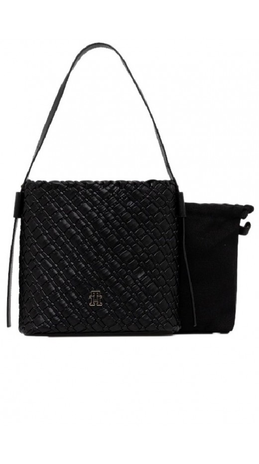 TOMMY HILFIGER BRAIDED SHOULDER BAG ΤΣΑΝΤΑ ΓΥΝΑΙΚΕΙΑ BLACK