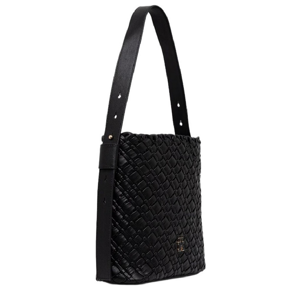TOMMY HILFIGER BRAIDED SHOULDER BAG ΤΣΑΝΤΑ ΓΥΝΑΙΚΕΙΑ BLACK