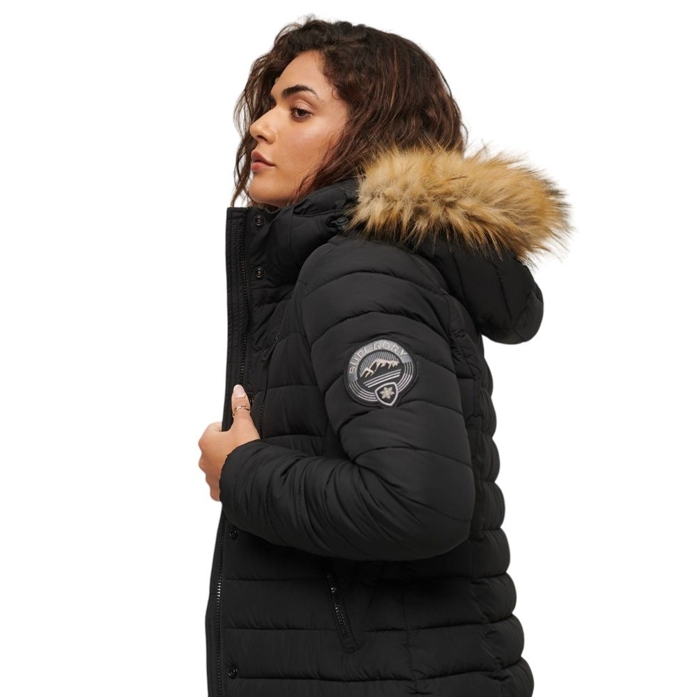 SUPERDRY D5 OVIN FUJI HOODED MID LENGTH PUFFER ΜΠΟΥΦΑΝ ΓΥΝΑΙΚΕΙΟ BLACK