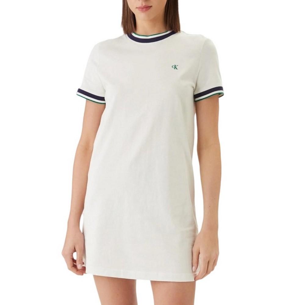 CALVIN KLEIN JEANS CTN MONOGRAM STRIPE TRIM MINI ΦΟΡΜΑ ΓΥΝΑΙΚΕΙΟ OFF WHITE