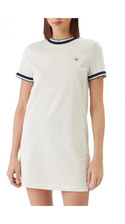 CALVIN KLEIN JEANS CTN MONOGRAM STRIPE TRIM MINI ΦΟΡΜΑ ΓΥΝΑΙΚΕΙΟ OFF WHITE