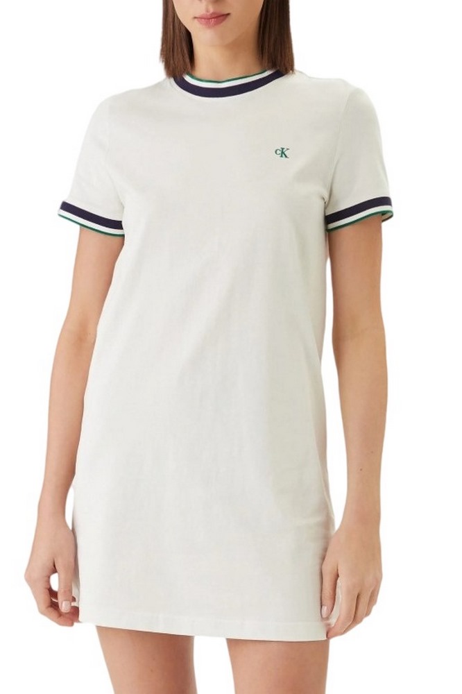 CALVIN KLEIN JEANS CTN MONOGRAM STRIPE TRIM MINI ΦΟΡΜΑ ΓΥΝΑΙΚΕΙΟ OFF WHITE