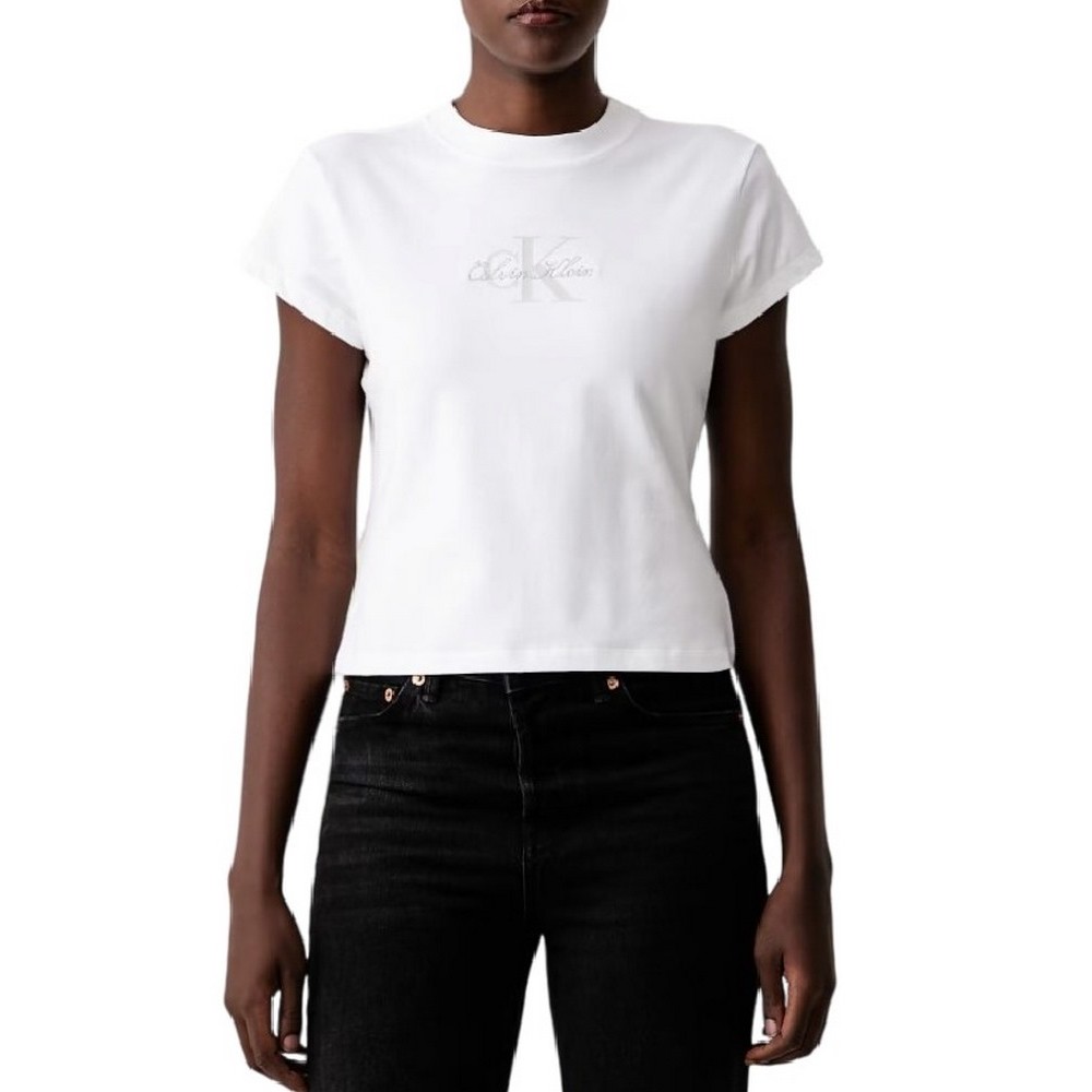 CALVIN KLEIN JEANS SLIM FIT BABY MONOLOGO SCRIPT T-SHIRT ΜΠΛΟΥΖΑ ΓΥΝΑΙΚΕΙΑ BRIGHT WHITE