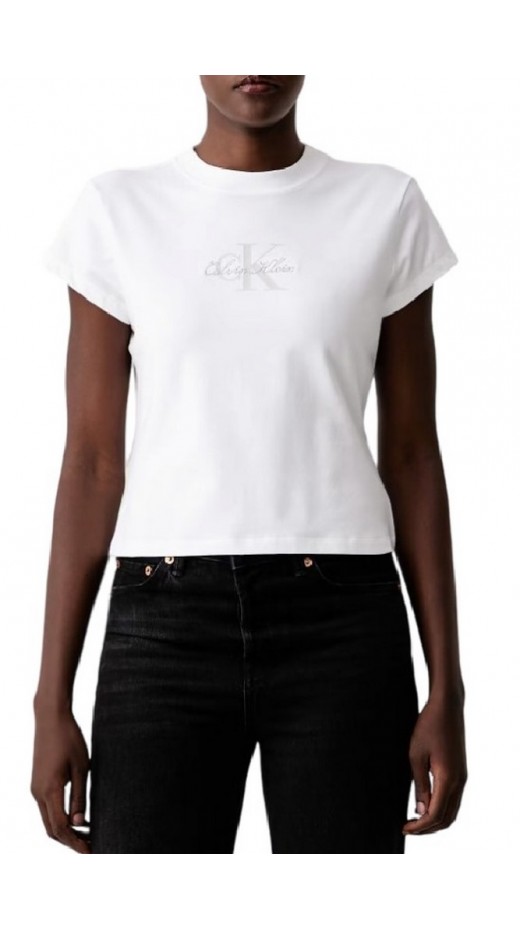 CALVIN KLEIN JEANS SLIM FIT BABY MONOLOGO SCRIPT T-SHIRT ΜΠΛΟΥΖΑ ΓΥΝΑΙΚΕΙΑ BRIGHT WHITE