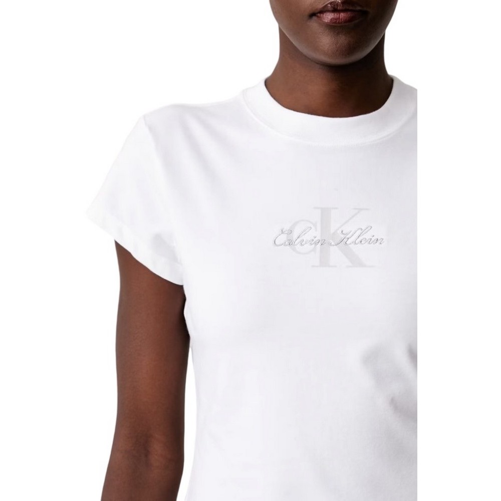 CALVIN KLEIN JEANS SLIM FIT BABY MONOLOGO SCRIPT T-SHIRT ΜΠΛΟΥΖΑ ΓΥΝΑΙΚΕΙΑ BRIGHT WHITE