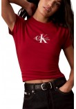 CALVIN KLEIN JEANS SLIM FIT BABY MONOLOGO SCRIPT T-SHIRT ΜΠΛΟΥΖΑ ΓΥΝΑΙΚΕΙΑ RED