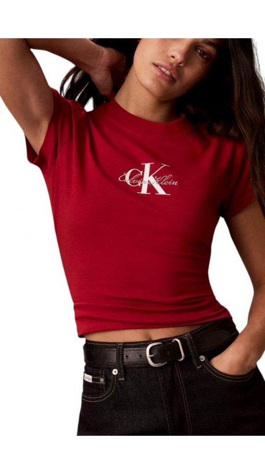 CALVIN KLEIN JEANS SLIM FIT BABY MONOLOGO SCRIPT T-SHIRT ΜΠΛΟΥΖΑ ΓΥΝΑΙΚΕΙΑ RED