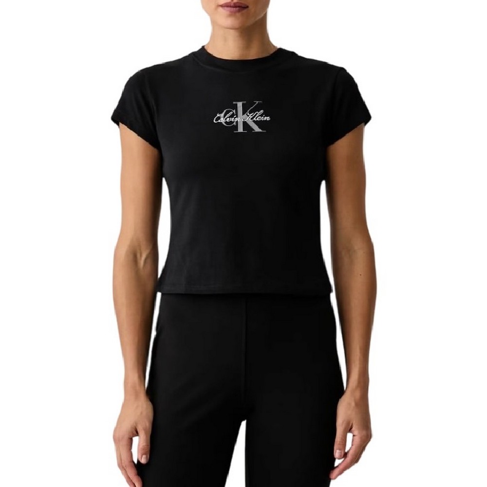 CALVIN KLEIN JEANS SLIM FIT BABY MONOLOGO SCRIPT T-SHIRT ΜΠΛΟΥΖΑ ΓΥΝΑΙΚΕΙΑ BLACK