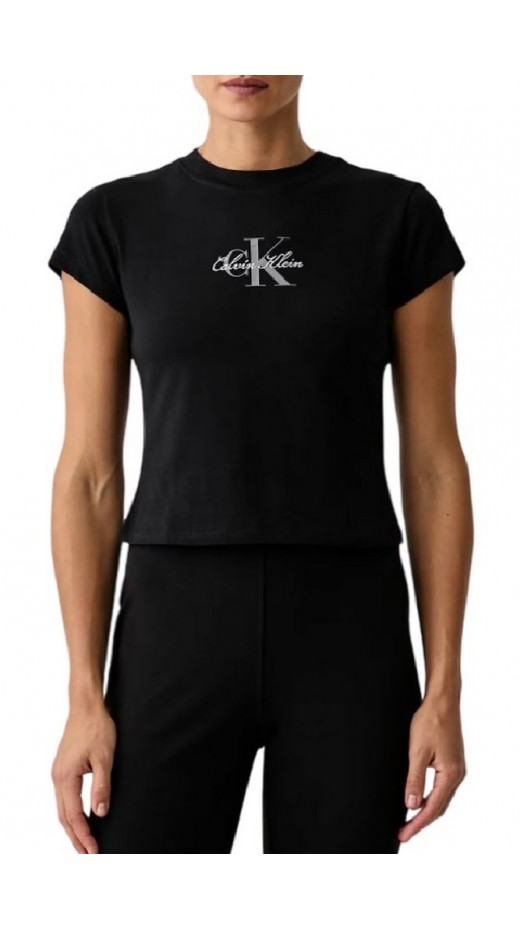 CALVIN KLEIN JEANS SLIM FIT BABY MONOLOGO SCRIPT T-SHIRT ΜΠΛΟΥΖΑ ΓΥΝΑΙΚΕΙΑ BLACK