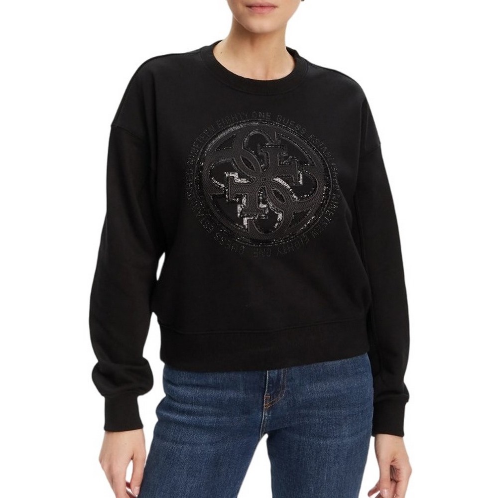 GUESS CN 4G LOGO HOTFIX SWEATSHIRT ΜΠΛΟΥΖΑ  ΦΟΥΤΕΡ ΓΥΝΑΙΚΕΙΑ BLACK