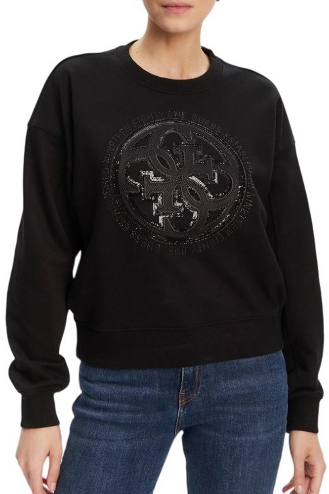 GUESS CN 4G LOGO HOTFIX SWEATSHIRT ΜΠΛΟΥΖΑ  ΦΟΥΤΕΡ ΓΥΝΑΙΚΕΙΑ BLACK