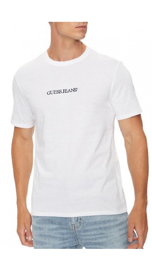 GUESS JEANS SS CN SLIM LOGO EMBRO TEE T-SHIRT  ΜΠΛΟΥΖΑ ΑΝΔΡΙΚΗ WHITE