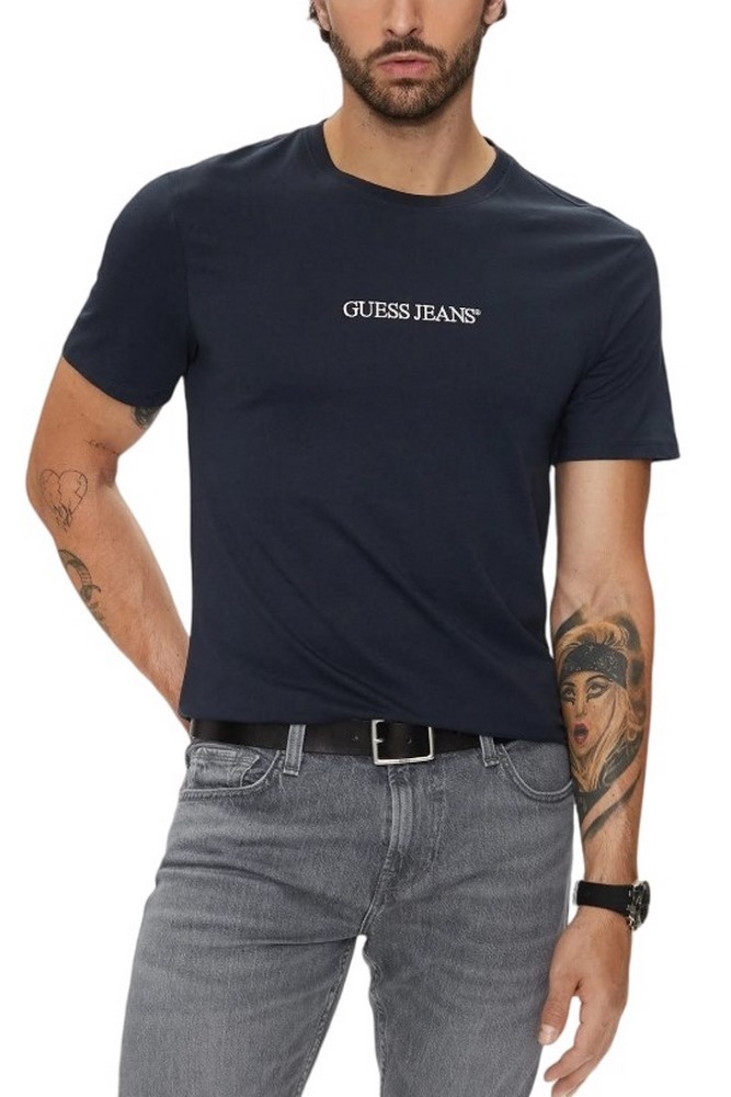 GUESS JEANS SS CN SLIM LOGO EMBRO TEE T-SHIRT  ΜΠΛΟΥΖΑ ΑΝΔΡΙΚΗ DARK NAVY