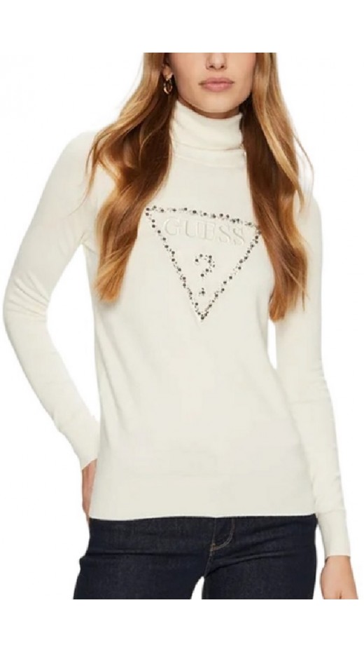 GUESS PIPER TRIANGLE LOGO ΜΠΛΟΥΖΑ ΠΛΕΚΤΗ ΓΥΝΑΙΚΕΙΑ OFF WHITE
