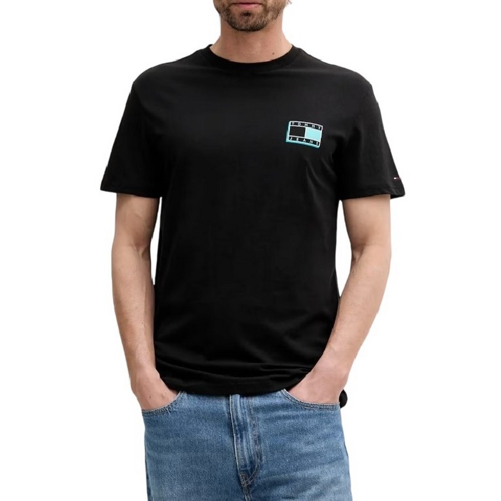 TOMMY JEANS SLIM POP COLOR FLAG TEE T-SHIRT ΜΠΛΟΥΖΑ ΑΝΔΡΙΚΗ BLACK