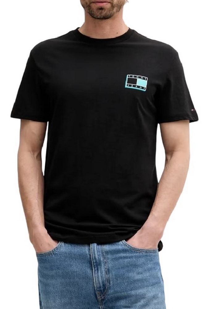 TOMMY JEANS SLIM POP COLOR FLAG TEE T-SHIRT ΜΠΛΟΥΖΑ ΑΝΔΡΙΚΗ BLACK