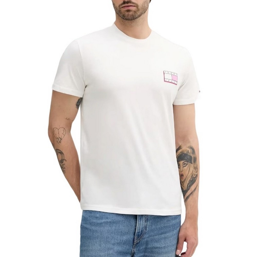TOMMY JEANS SLIM POP COLOR FLAG TEE T-SHIRT ΜΠΛΟΥΖΑ ΑΝΔΡΙΚΗ OFF WHITE