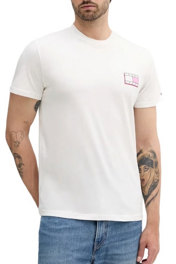 TOMMY JEANS SLIM POP COLOR FLAG TEE T-SHIRT ΜΠΛΟΥΖΑ ΑΝΔΡΙΚΗ OFF WHITE