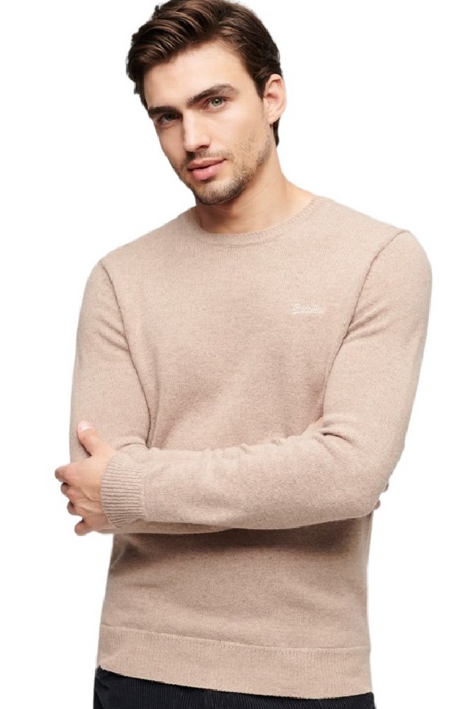 SUPERDRY D5 OVIN ESSENTIAL SLIM FIT CREW JUMPER ΜΠΛΟΥΖΑ ΠΛΕΚΤΗ ΑΝΔΡΙΚΗ BROWN