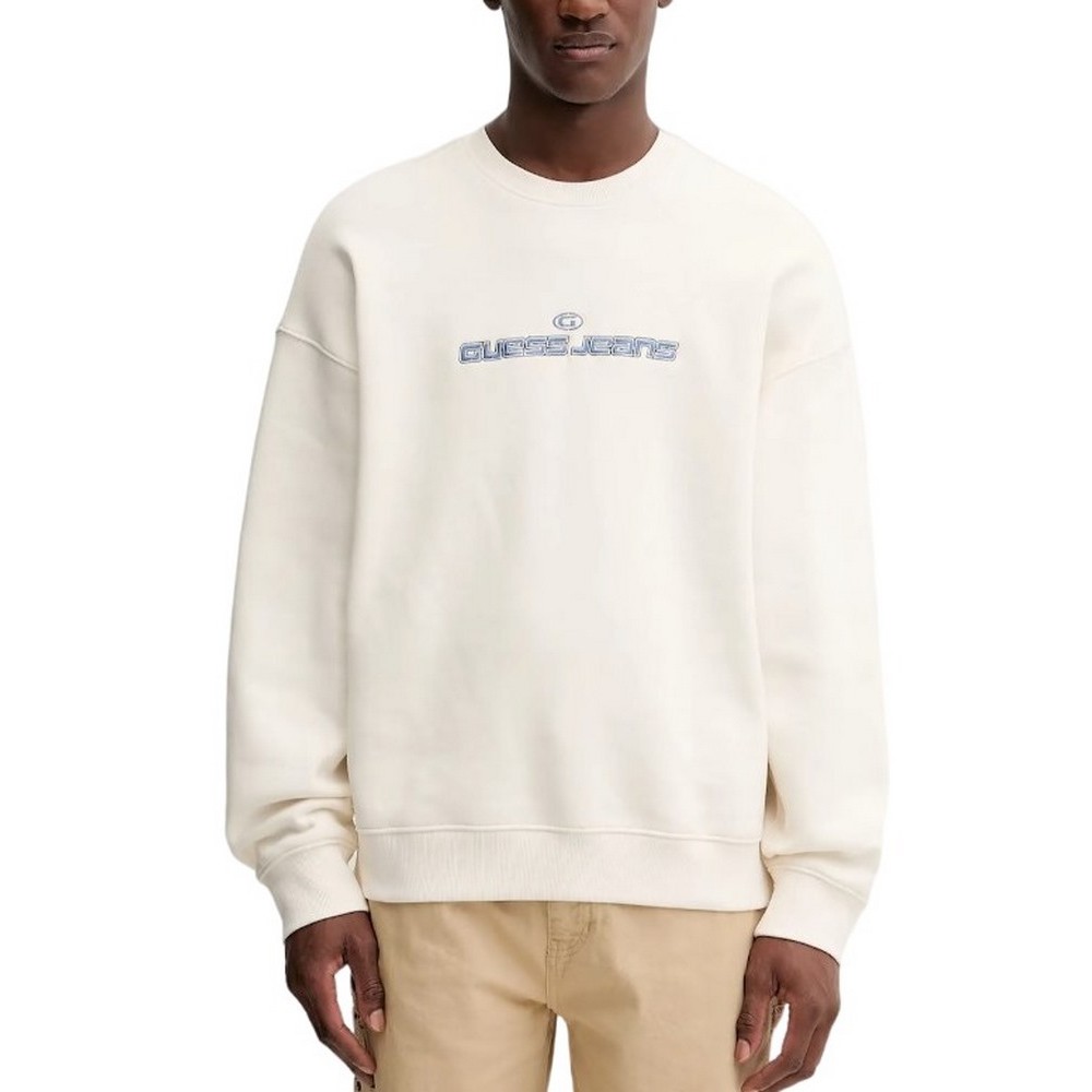 GUESS JEANS ACTIVE LOGO CREWNECK ΦΟΥΤΕΡ ΜΠΛΟΥΖΑ ΑΝΔΡΙΚΗ OFF WHITE