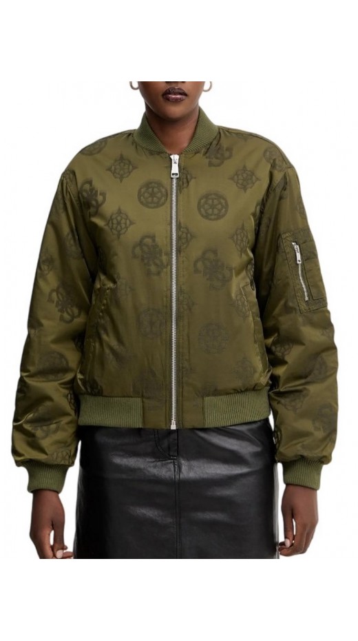 GUESS PHILOMENE LOGO BOMBER ΜΠΟΥΦΑΝ ΓΥΝΑΙΚΕΙΟ KHAKI