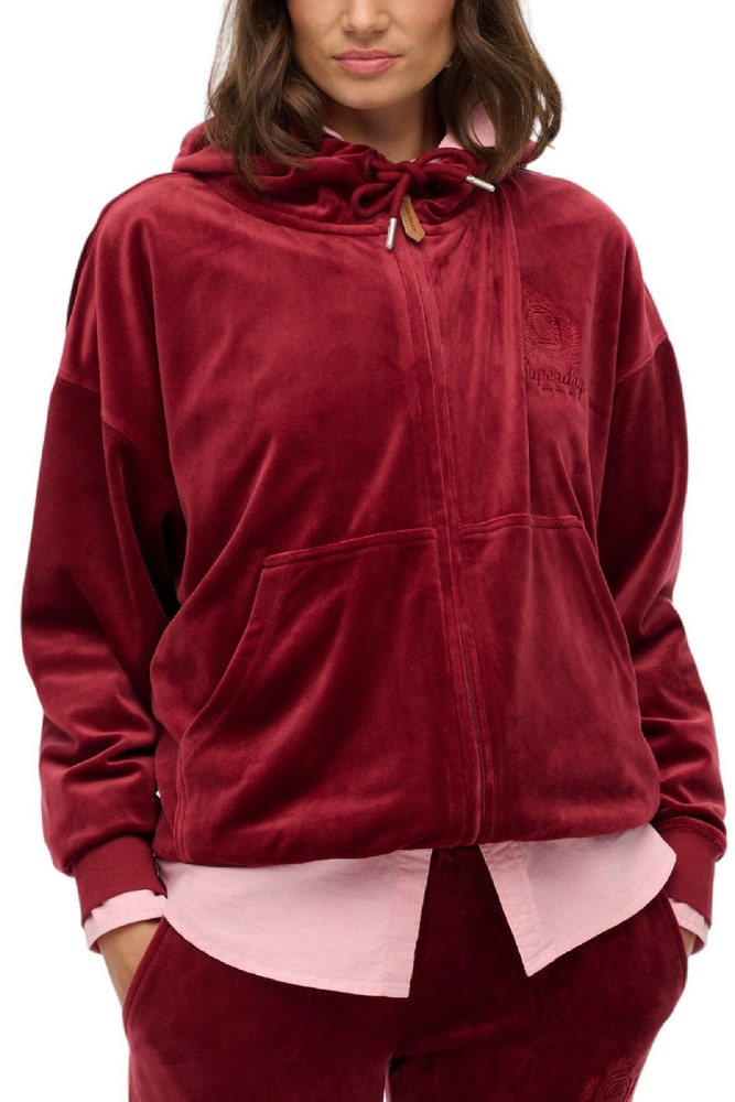 SUPERDRY D1 SDSW COUNTRY CLUB VELOUR ZIPHOOD ΖΑΚΕΤΑ ΦΟΥΤΕΡ ΓΥΝΑΙΚΕΙΑ BORDEAUX