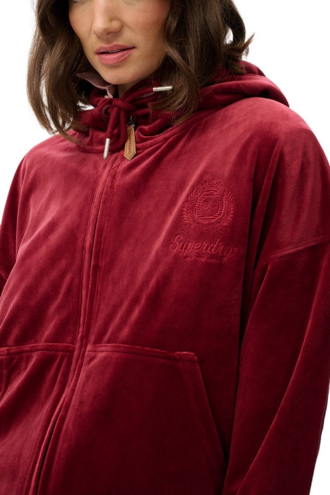 SUPERDRY D1 SDSW COUNTRY CLUB VELOUR ZIPHOOD ΖΑΚΕΤΑ ΦΟΥΤΕΡ ΓΥΝΑΙΚΕΙΑ BORDEAUX