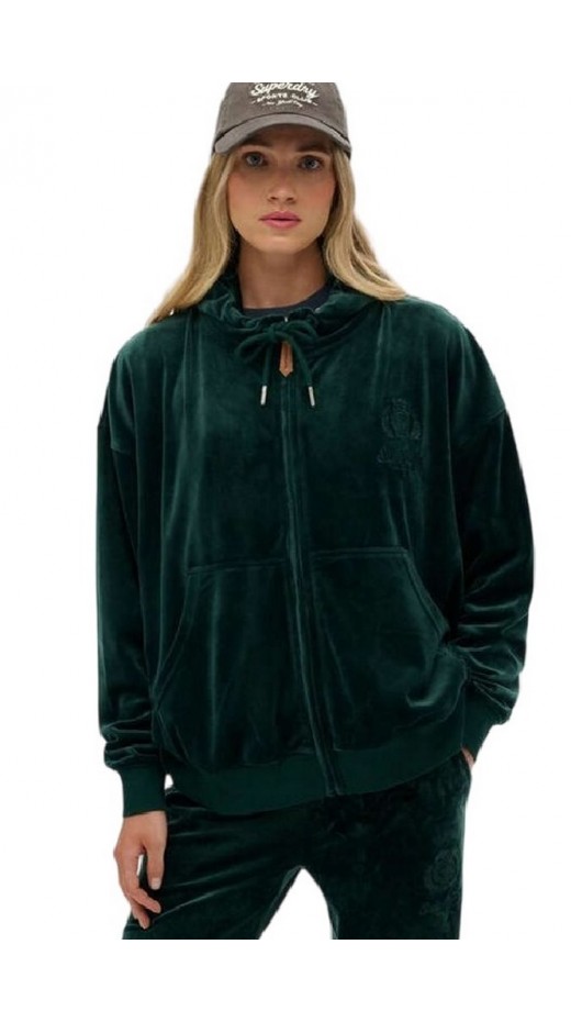 SUPERDRY D1 SDSW COUNTRY CLUB VELOUR ZIPHOOD ΖΑΚΕΤΑ ΦΟΥΤΕΡ ΓΥΝΑΙΚΕΙΑ GREEN