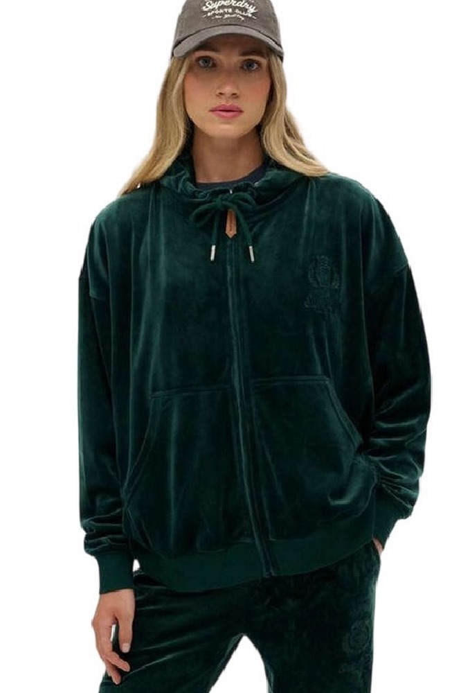 SUPERDRY D1 SDSW COUNTRY CLUB VELOUR ZIPHOOD ΖΑΚΕΤΑ ΦΟΥΤΕΡ ΓΥΝΑΙΚΕΙΑ GREEN