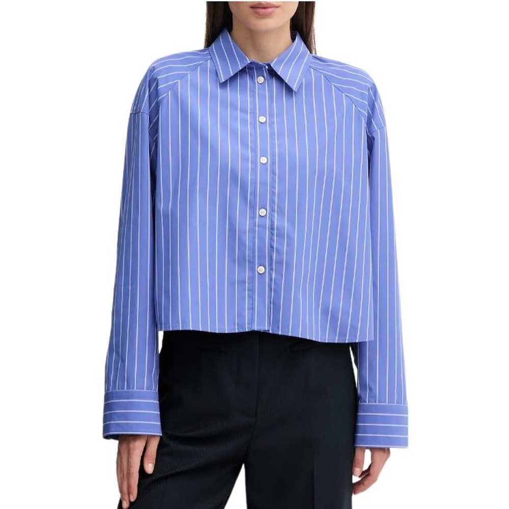CALVIN KLEIN JEANS YD STRIPE BOXY CROPPED SHIRT ΠΟΥΚΑΜΙΣΟ ΓΥΝΑΙΚΕΙΟ BLUE