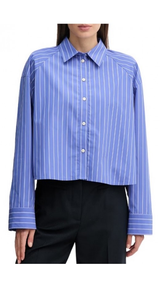 CALVIN KLEIN JEANS YD STRIPE BOXY CROPPED SHIRT ΠΟΥΚΑΜΙΣΟ ΓΥΝΑΙΚΕΙΟ BLUE