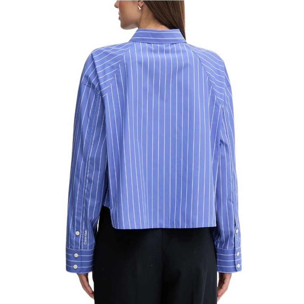 CALVIN KLEIN JEANS YD STRIPE BOXY CROPPED SHIRT ΠΟΥΚΑΜΙΣΟ ΓΥΝΑΙΚΕΙΟ BLUE