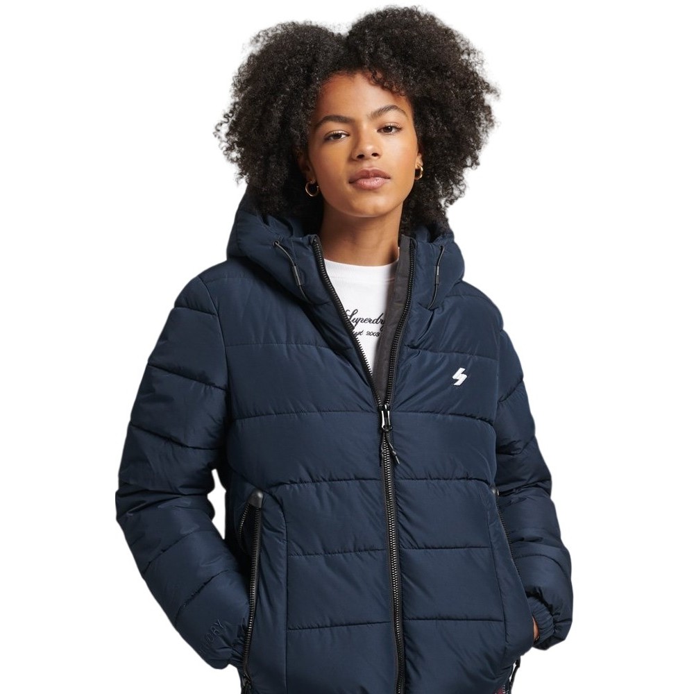 SUPERDRY ΜΠΟΥΦΑΝ HOODED SPIRIT SPORTS PUFFER ΓΥΝΑΙΚΕΙΟ NAVY