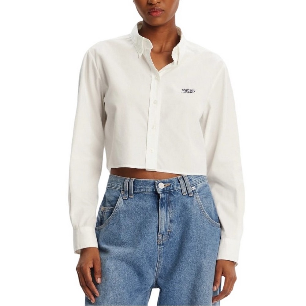 TOMMY JEANS  REG CROP STRIPE POPLIN ΠΟΥΚΑΜΙΣΟ ΓΥΝΑΙΚΕΙΟ WHITE