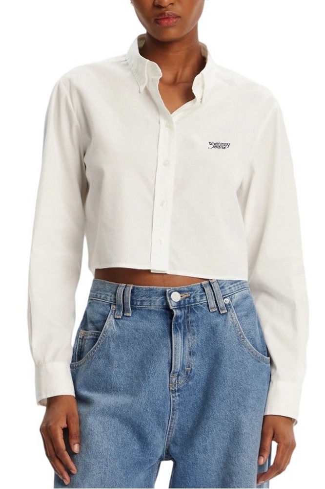 TOMMY JEANS  REG CROP STRIPE POPLIN ΠΟΥΚΑΜΙΣΟ ΓΥΝΑΙΚΕΙΟ WHITE