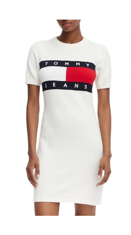 TOMMY JEANS FLAG SWEATER DRESS ΦΟΡΕΜΑ ΓΥΝΑΙΚΕΙΟ OFF WHITE