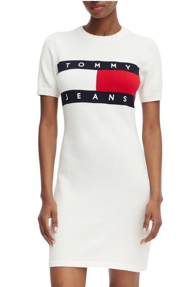 TOMMY JEANS FLAG SWEATER DRESS ΦΟΡΕΜΑ ΓΥΝΑΙΚΕΙΟ OFF WHITE